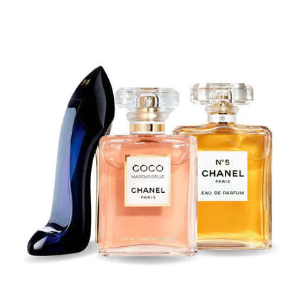 Kit de 3 perfumes GOOD GIRL, COCO MADEMOISELLE e Chanel Nº5 100ml